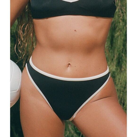 NWT Andie The Bells 90's Medium Rise Bottom Swimsuit Bottom Piping M Green #3308 - Picture 2 of 15